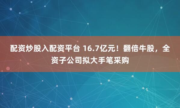 配资炒股入配资平台 16.7亿元！翻倍牛股，全资子公司拟大手笔采购